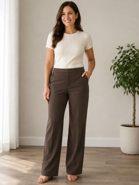 Talbots Women’s Size 14W Petite Brown Mid-Rise Wide-Leg Classic Pants